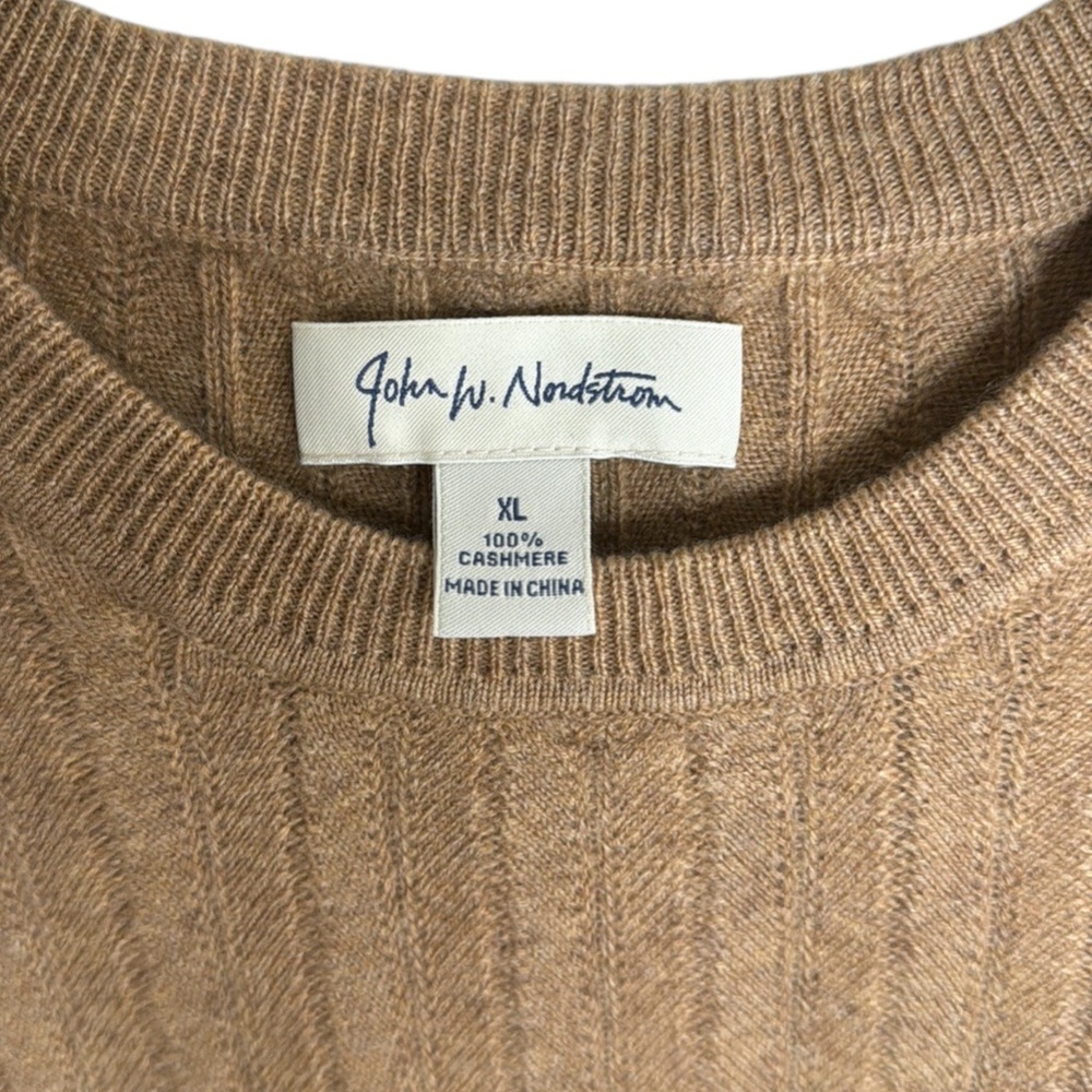 John W Nordstrom Camel Cashmere Sweater Preppy Crew Neck Herringbone Knit XL - Picture 9 of 9